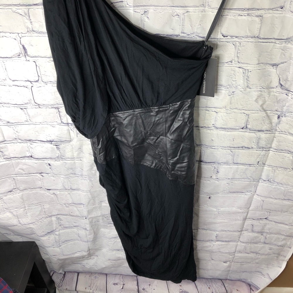 NV Nick Verreos "Heidi" Black Dress Knee Length One Shoulder jersey size 4 - Picture 3 of 10